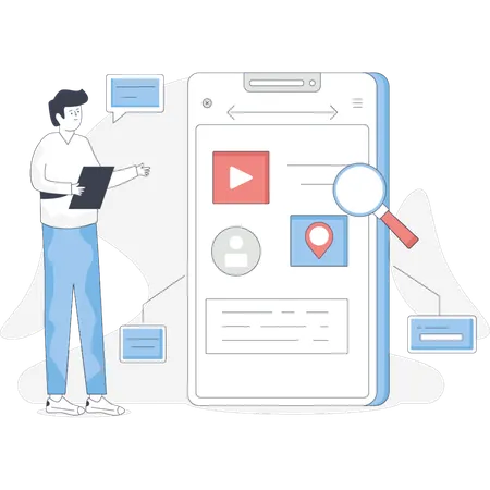 Boy  pointing app testing  Illustration