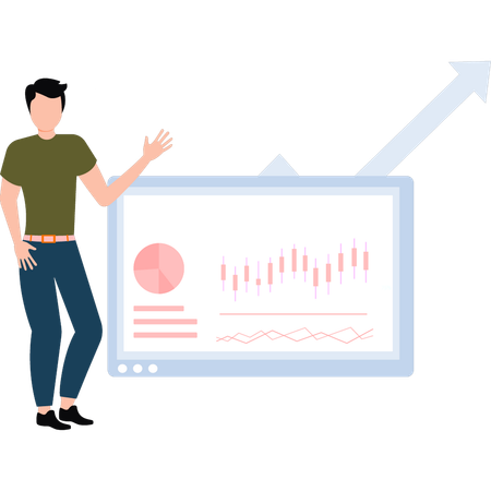 Boy Pointing At Business Analysis  Illustration