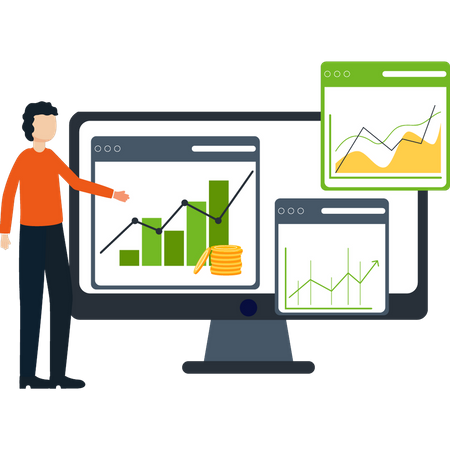 Boy pointing at business graph  Illustration