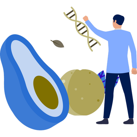 Boy pointing at DNA  Illustration