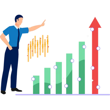 Boy Is Pointing At Finance Bar Graph Illustration