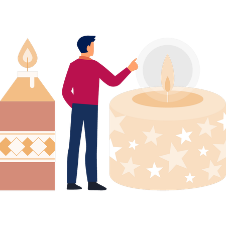 Boy pointing at flickering candles  Illustration