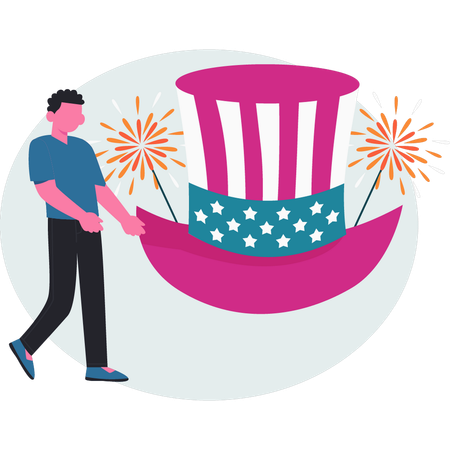 Boy pointing at fourth of July independence day  Illustration