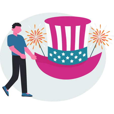 Boy pointing at fourth of July independence day  Illustration