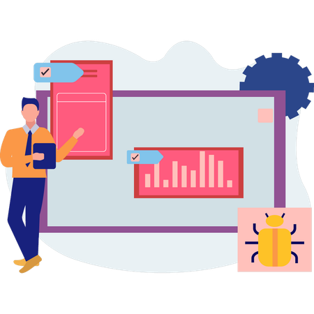 Boy pointing at graphical data  Illustration