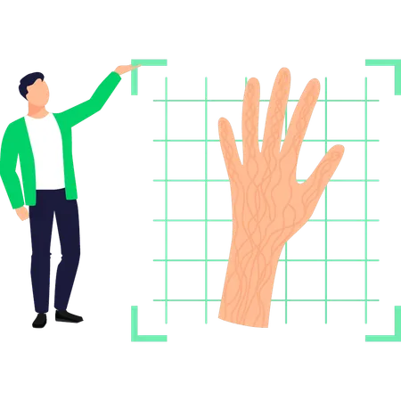 Boy pointing at handprint biometric  Illustration