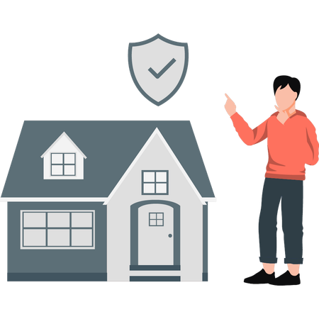 Boy pointing at house security  Illustration