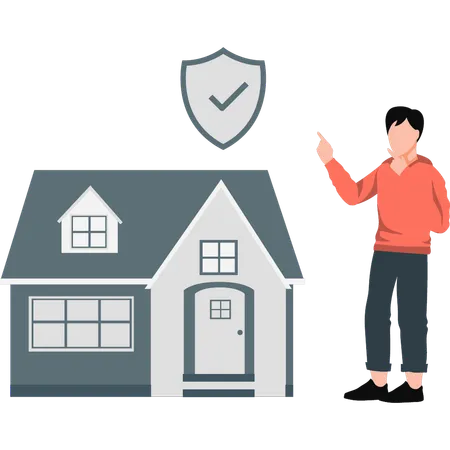 Boy pointing at house security  Illustration