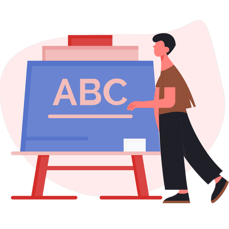 Boy pointing at learning board  Illustration