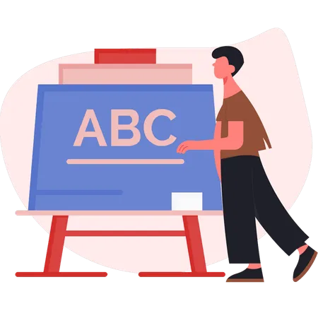 Boy pointing at learning board  Illustration