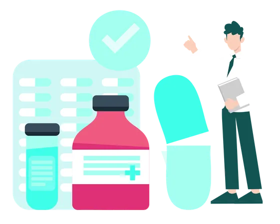 Boy Pointing At Medicines  Illustration