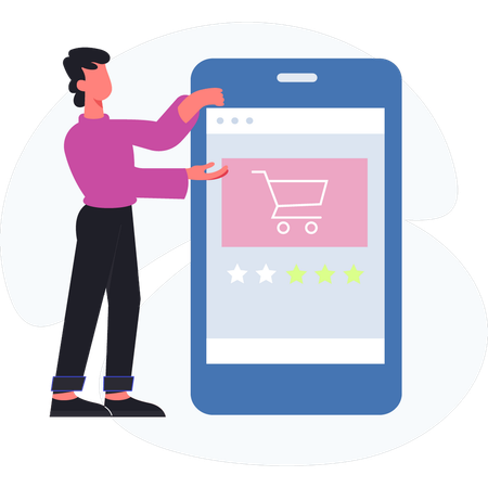 Boy pointing at online shopping rating  Illustration