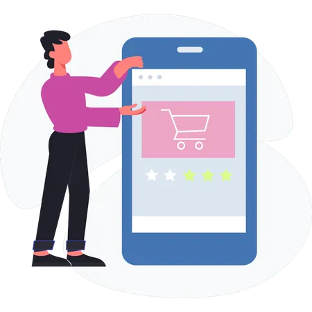 Boy pointing at online shopping rating  Illustration