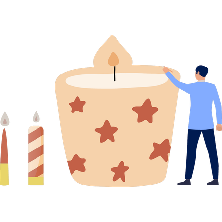 Boy pointing at scented candle  Illustration