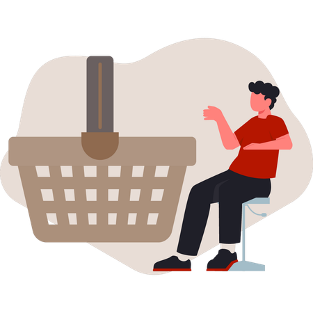 Boy pointing at shopping trolley  Illustration