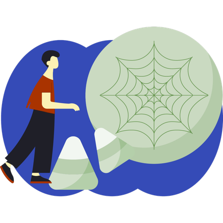 Boy pointing at spider web  Illustration