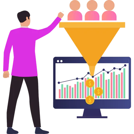 Boy pointing at the filtration process  Illustration