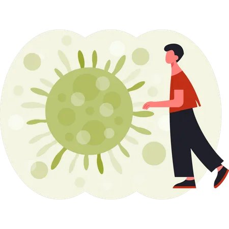 Boy pointing at the virus  Illustration