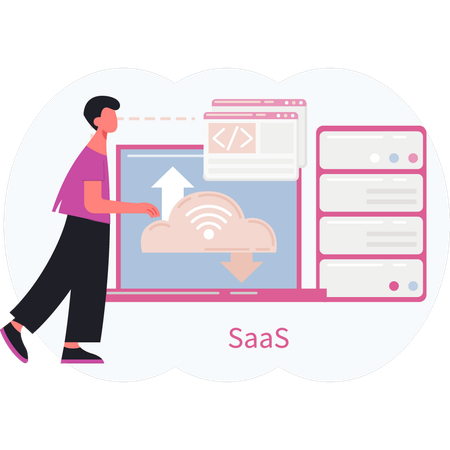 Boy pointing at transfer data  Illustration