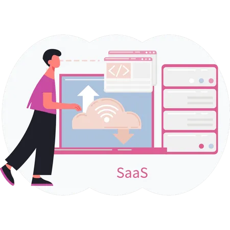 Boy pointing at transfer data  Illustration