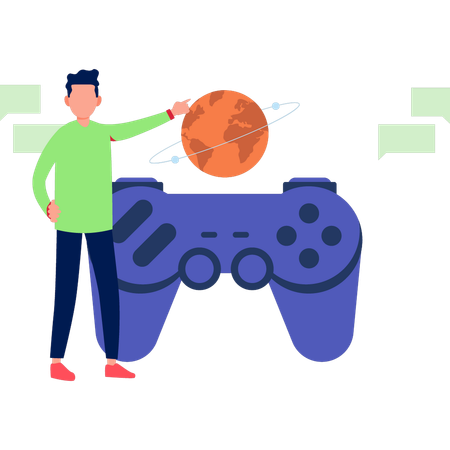 Boy Pointing At Wireless Game Controller  イラスト