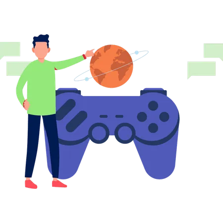Boy Pointing At Wireless Game Controller  Illustration