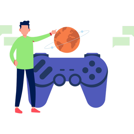 Boy Pointing At Wireless Game Controller  Illustration