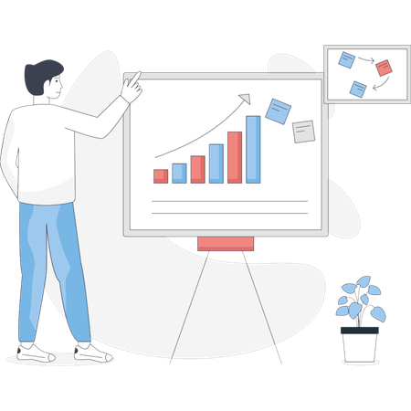 Boy pointing business graph  Illustration