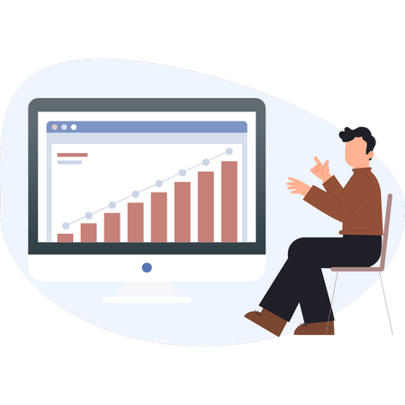 Boy pointing business rising graph  Illustration