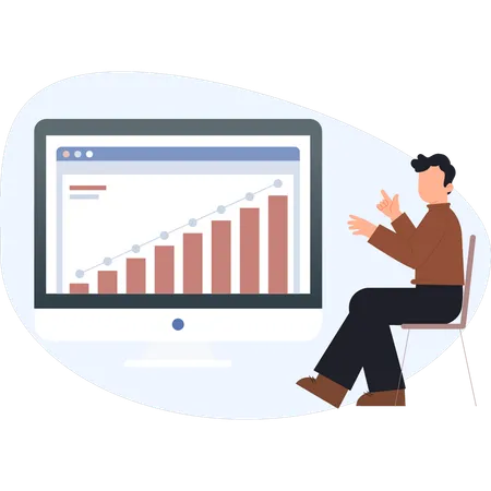 Boy pointing business rising graph  Illustration