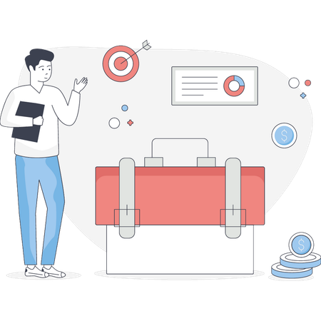 Boy pointing business target  Illustration