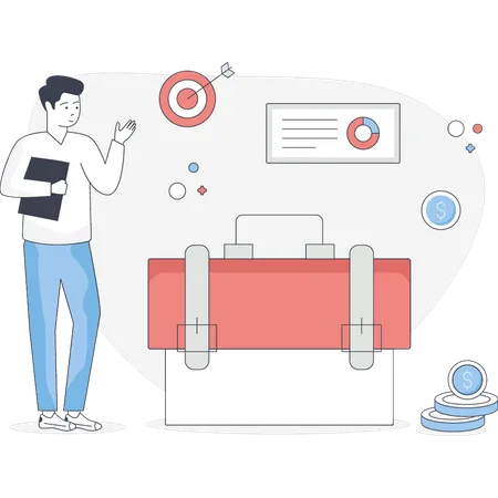 Boy pointing business target  Illustration