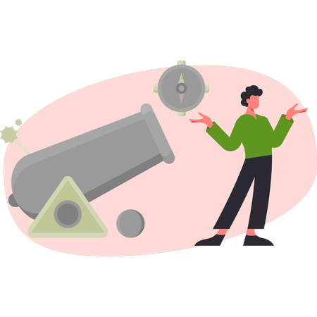 Boy  pointing cannon dynamite  Illustration