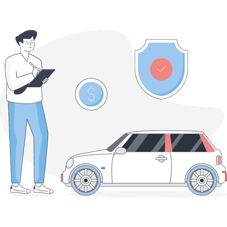 Boy pointing car insurance  Illustration