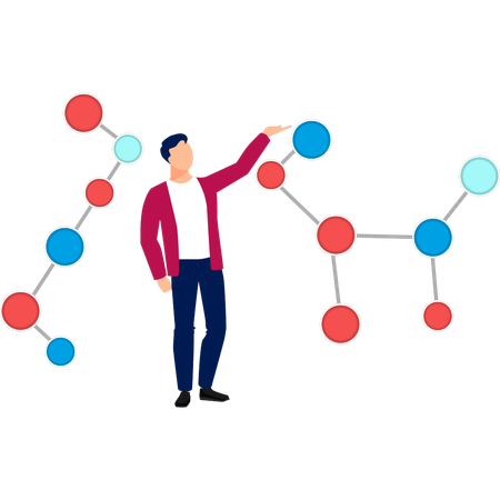 Boy pointing chemical structure  Illustration