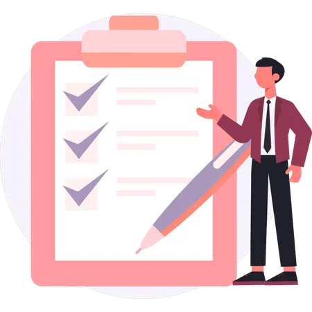 Boy  pointing clipboard checklist  Illustration