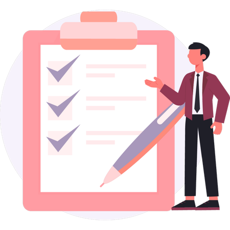 Boy  pointing clipboard checklist  Illustration