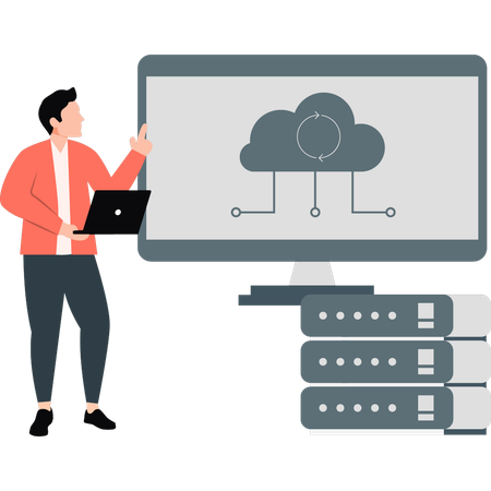 Boy pointing cloud networking  Illustration