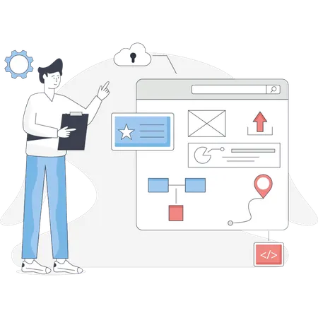 Boy  pointing cloud password  Illustration