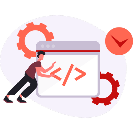 Boy  pointing coding  Illustration