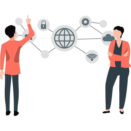 Boy pointing computer analysis development  Illustration