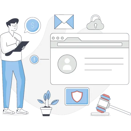 Boy pointing computer law  Illustration