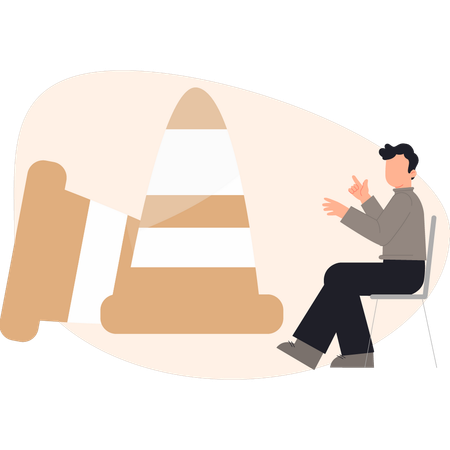 Boy  pointing construction cone  Illustration