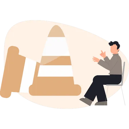 Boy  pointing construction cone  Illustration