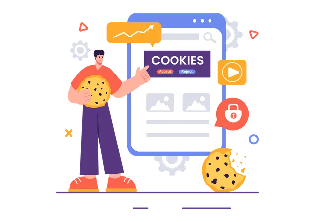 Boy pointing cookies on mobile  Illustration