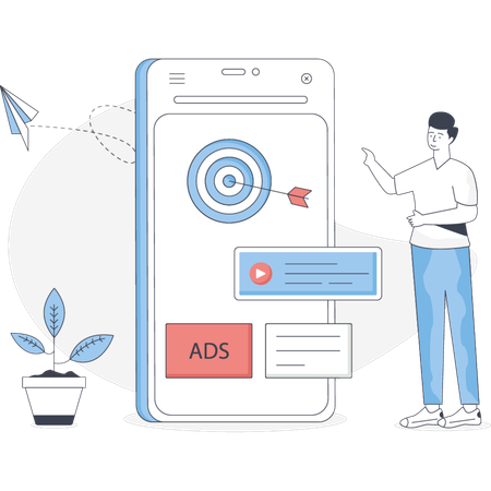 Boy Pointing Digital Marketing Goal  Illustration