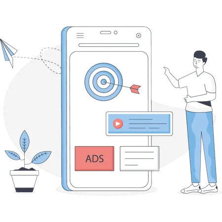 Boy Pointing Digital Marketing Goal  Illustration