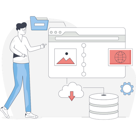 Boy  pointing digital storage  Illustration