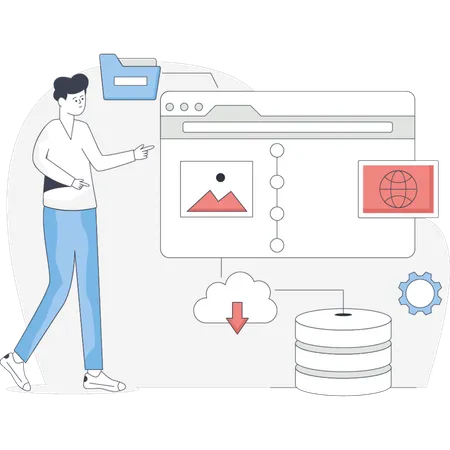 Boy  pointing digital storage  Illustration
