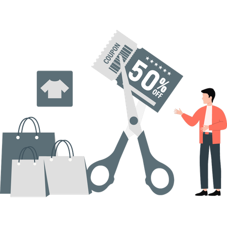 Boy pointing discount offers  Illustration